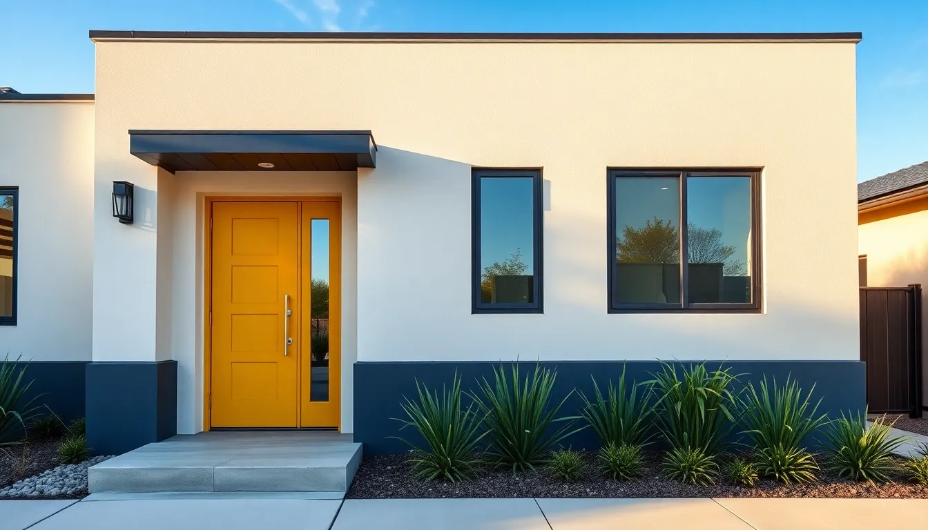Fachada de casa pintada en blanco cálido