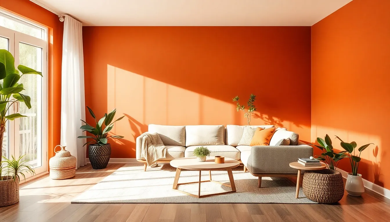 Living con pared terracota